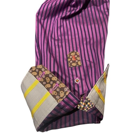 Men’s Robert Graham Purple Navy Striped Contrasting Cuff Long Sleeve Shirt Size - Picture 10 of 12